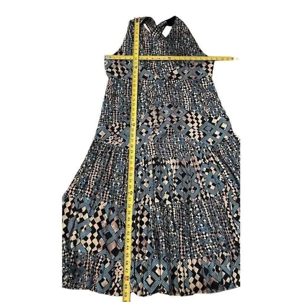 Anthropologie Let Me Be Flounced Women’s Maxi Dress Size Large Geometric Print